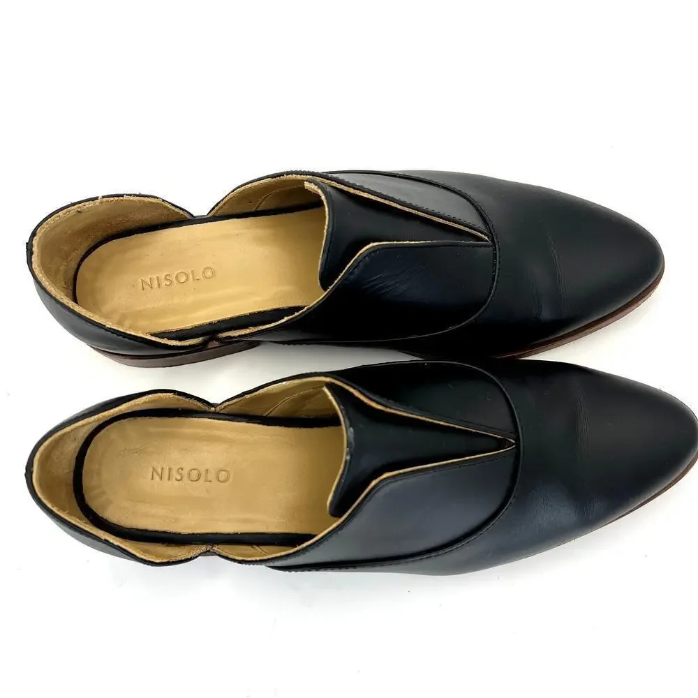 Nisolo Emma d'Orsay Oxford 2.0 Loafer Low Heel Slip On Black Leather 8.5